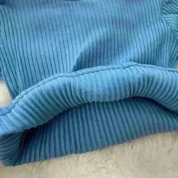 Zara Ribbed  Blue Crop-Top Shirt Woman’s Small - Picture 4 of 6